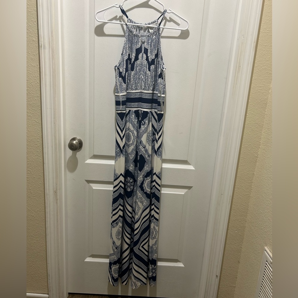 Blue and White Halter Maxi Dress - London style collection